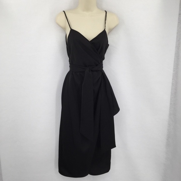 DVF Diane von Furstenberg Avila Black wrap dress cocktail ruffle satin new 0 - Picture 2 of 6